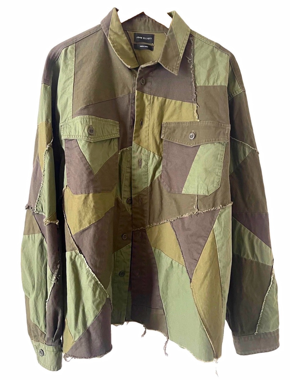 John Elliott Green & Olive Patchwork Military Shirt Jacket